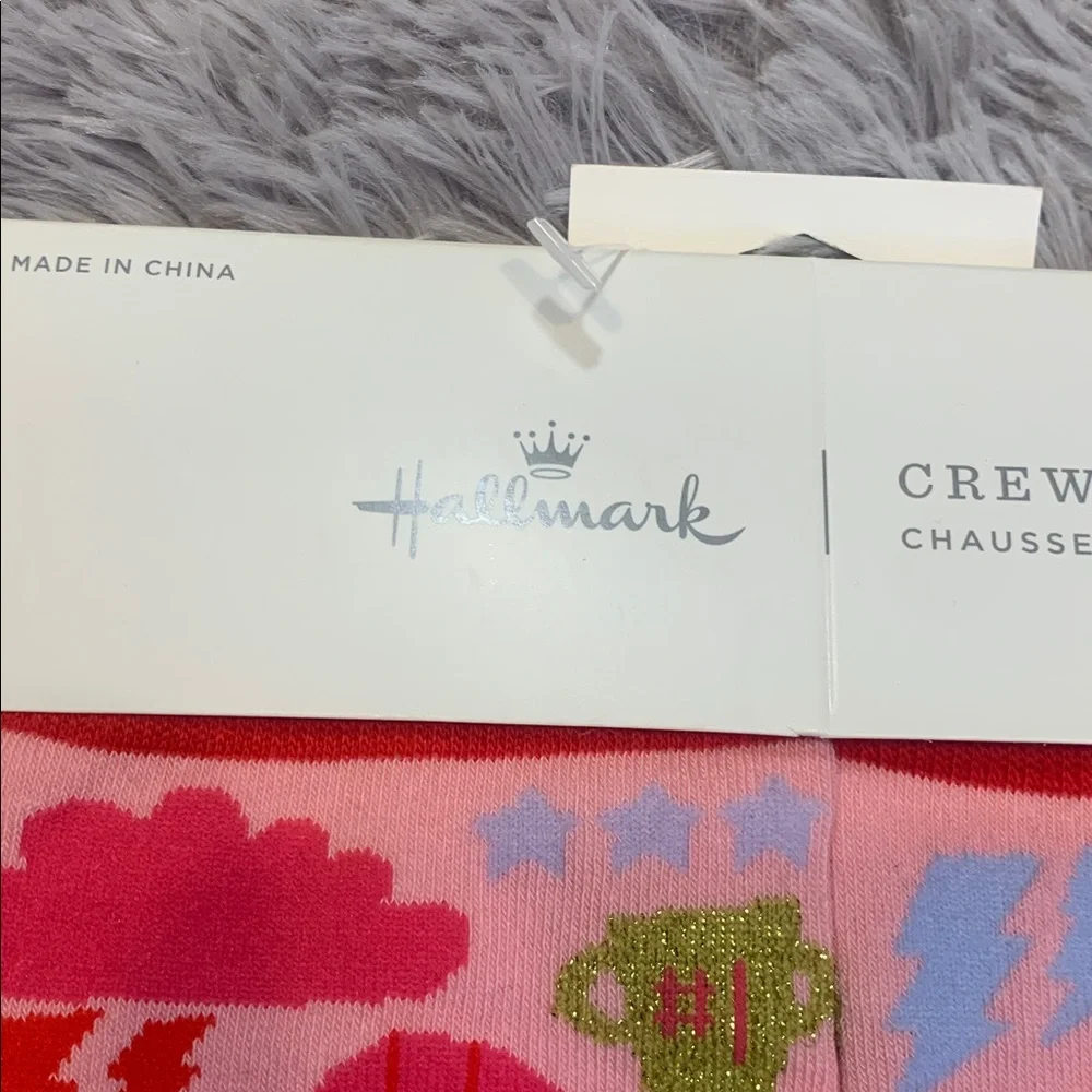 🌹Hallmark • NWT Pink 'Go For Gold Girl' Girls' Crew Socks Sport & Trophy Motifs